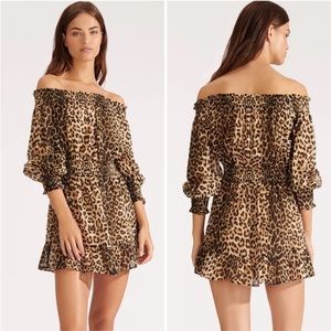 Veronica Beard Dress Arcos Animal Print Off Shoulder Silk Cotton Mini Size Small